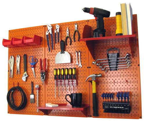 Wall Control Pegboard Organizer 4 ft. Metal Pegboard Standard Tool Storage Kit with Orange Toolboard and Red Accessories - color: Orange Pegboard Red Accessories