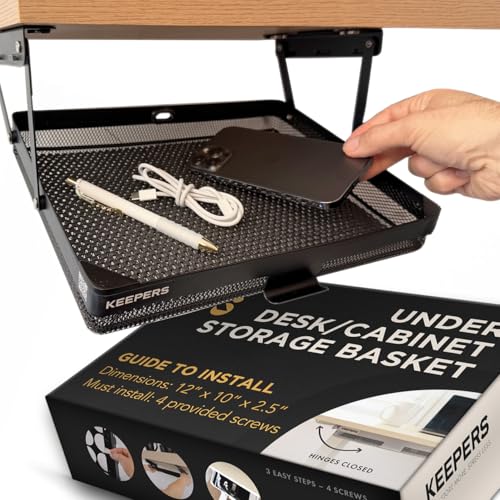 KEEPERS - Under Desk Drawer Slide Out – Metal Under Desk Storage Drawer for Office, Home, RV, Kitchen – Slim Under Table Drawer Attachment with Easy DIY Mount - Under Desk Organizer - 13x10x2.5In - color: Black, size: Extra Large - Everything Keeper