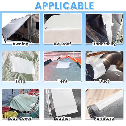 Waterproof Tape Heavy Duty, Tear Resistant Adhesive Tape for Outdoor Repair, Strong Duct Tape for Canvas, Tarp, Tent, Boat Cover, Awning, Vinyl, Plastic - All Weather UV Resistant Patch Kit, White - color: White