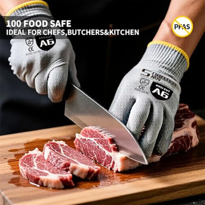 Cut Resistant Work Gloves, ANSI A6, PU Coated Palms for Flexible No Slip Grip, Food Grade, Abrasion Resistant - size: 2 PAIRS - S