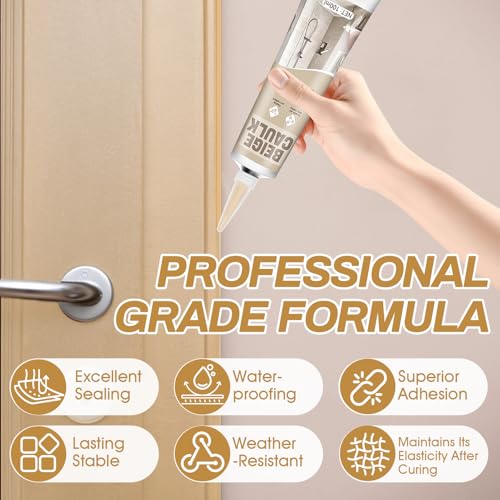 Beige Caulk, 200g Silicone Caulk for Bathroom Shower Kitchen Tile Floor Sealing, Waterproof, Stronger Adhesion, Shrink & Crack Proof, with a Scraper for Applying Evenly, 100g*2 - style: Beige