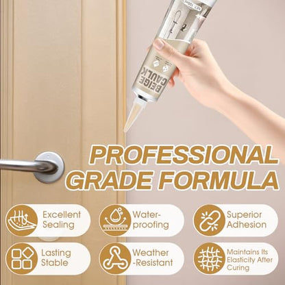 Beige Caulk, 200g Silicone Caulk for Bathroom Shower Kitchen Tile Floor Sealing, Waterproof, Stronger Adhesion, Shrink & Crack Proof, with a Scraper for Applying Evenly, 100g*2 - style: Beige