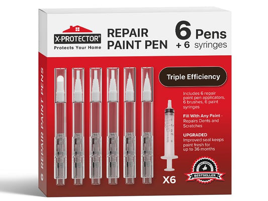 X-Protector Touch Up Paint Pen Kit - 6 Fillable Pens with 3 Types of Brushes - Premium Pen for Touch Ups - Fillable Touch Up Paint Pens for Walls, Furniture, and Other Touch Up Works! - style: Pack of 6, Fillable