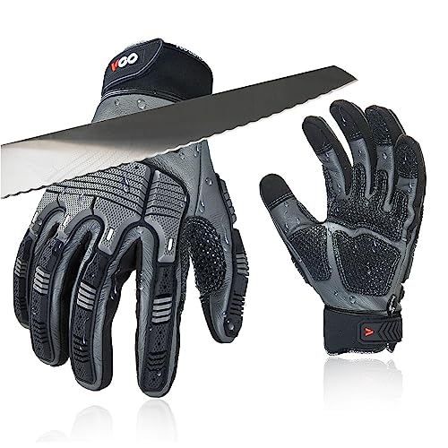 Vgo... Cutproof Gloves,Cut Resistant Gloves,HPPE Anti-cut Liner,Hand Protection,ANSI A3,Touchscreen - color: Gray(cow Leather), size: Large(1 Pair)
