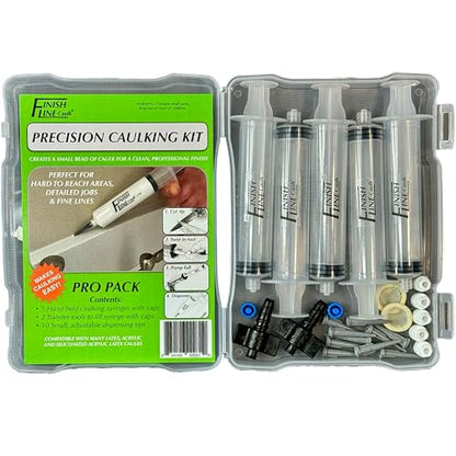 Precision Caulking Tool Kit with Storage Box & Finger Cots – Refillable Caulking Syringe Applicator with Micro-Fine Replaceable Tips for Baseboards, Trim & Small Crack Sealing - style: Finish Line Caulk Pro Syringe Applicator with Carrying Case