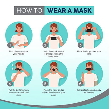 Hannah Linen Black Face Masks Disposable [50 PCS Value Pack] - 3 Ply Protection Safety Masks with Comfortable Nose Clip and Ear Loops