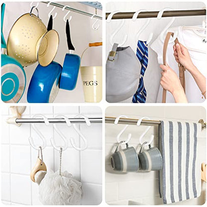DINGEE White S Hooks, 3 Inch Vinyl Coated S Hook for Hanging Plants,10 Pack Non Slip Heavy Duty Small Rubber Coated Closet S Hook for Hanging Jeans Plants Jewelry Pot Pan Cups Towels - color: White