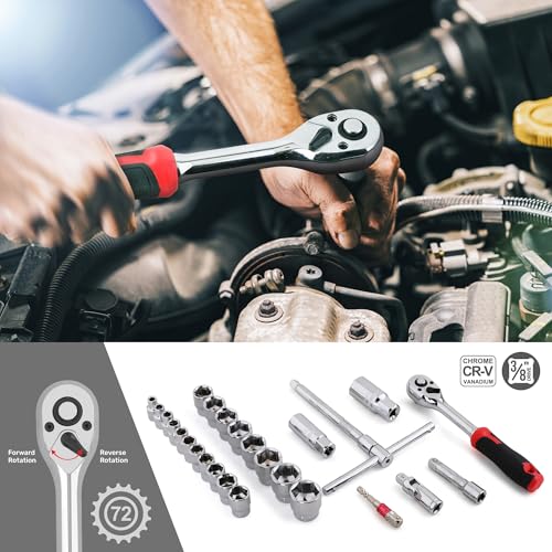 Hi-Spec 52pc Home Garage Mechanics DIY Tool Kit Set. Metric Sockets, Ratchet Wrench, Screwdriver Bit Set, Pliers and Spark Plug Accessories in a Portable Toolbox Case - size: 52 PCS