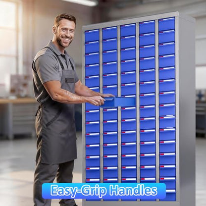 Parts Cabinet 75 Drawers Steel Hardware Organizer with Adjustable Dividers and Labels, Wall Mount Tool Storage Cabinet for Nuts Bolts Screws Washers, Garage Workshop