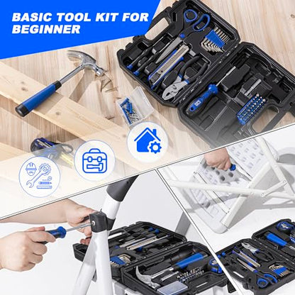 Prostormer 93-Piece Tool Kit, Basic Household Repair Tool Set with Toolbox Storage Case, Small Starter Tool Box Kit for Homeowners and College Students (Blue) - color: Blue