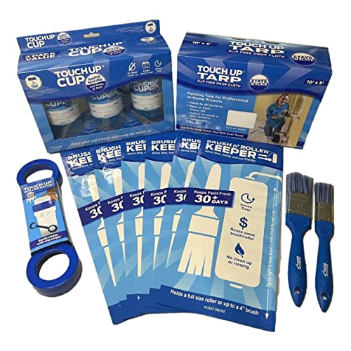 Touch Up Cup Ultimate Painting Kit - Includes 3 Paint Storage Containers, 1 Painters Tarp, 1 Paint Roller Cleaner Tool, 2 Touch Up Paint Brushes, 6 Brush 'n Roller Keepers, Shark Tank Products - style: Ultimate Combo Pack