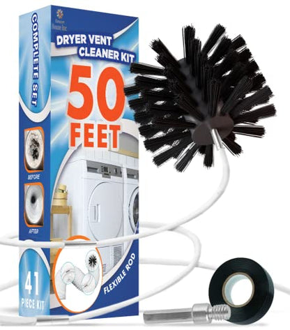 The Professional Dryer Vent Cleaner Kit -(50-Feet) Innovative Lint Remover Reusable Strong Nylon| Flexible Lint Brush with Drill Attachment for Faster Cleaning - size: 50 Feet