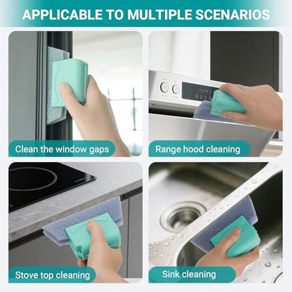 Window Cleaner Tool, Window Screen Cleaner and 3 Pack Track Cleaning Brush with 6 Replacement Cleaning Cloths, Detachable Window Cleaner Tool with Wet and Dry Dual-Use