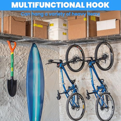 6 Pack Heavy Duty Bike Hooks for Garage Ceiling, Garage Ceiling Hooks with Screws, 70 lbs Capacity Each, Strong Iron Construction for Overhead Organization