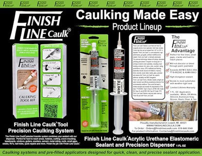 Precision Caulking Tool Pro Pack – Refillable Caulking Syringe Applicator Kit with Micro-Fine Replaceable Tips for Baseboards, Trim, Small Cracks & Detail Sealing - style: Finish Line Caulk Pro Syringe Applicator *Retail-ready hanging pouch.