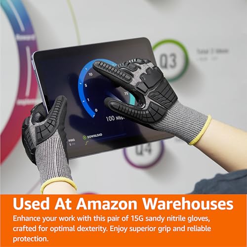 Amazon Basics Impact Protection Work Gloves, Cut Level A2, ANSI Level 4 Abrasion, Touchscreen Compatible, Sandy Nitrile Palm, Small, Black with Yellow Edge - size: Small