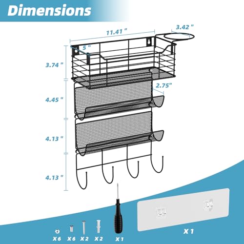 VITVITI Metal Hair Tool Organizer Wall Mount, Hair Dryer Holder with 3 Tier Shelf Basket Hooks, Bathroom Hair Styling Tool Organizer for Curling Iron/Blow Dryer/Straightener, Matte Black - color: 4 Tiers Black