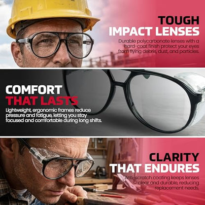 SAS Safety Safety Glasses | Polycarbonate Impact Resistant, Clear Lens Protective Eyewear | UV Protection | ANSI Z87.1 - size: One Size