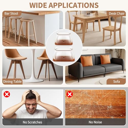 32Pcs Rectangle Chair Leg Floor Protectors for Hardwood Floor, Silicone Clear Felt Furniture Pads, No-Noise & Non-Slip Leg Caps, Kitchen Chair Rubber Mat Floor Protector(Fit: L 1.12"-1.5", W 0.75"-1") - size: Medium