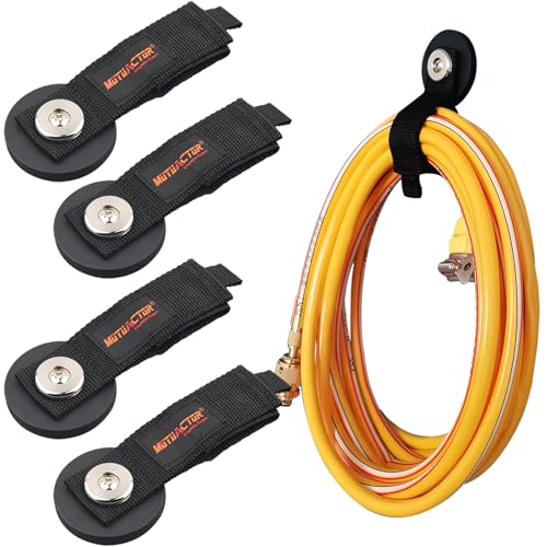 MUTUACTOR Strong Magnetic Hooks with Storage Straps, Φ2.59” Anti-Slip Rubber Coated Heavy Duty Hooks,4PCS Universal Carrying Storage Extension Cords, Hoses, Ropes Organization in Garage Workshop RVs - style: 2.6in Magnet-Strape 4PCS