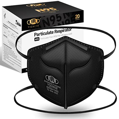 N95 Mask NIOSH Approved 20-Pack, Particulate Respirator N95 Face Masks Universal Fit - Individually Wrapped, Black - color: 20 Pack - Black