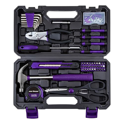 CARTMAN Home Tool Set Kit, Basic Household Hand Tools with Storage Case Purple - color: Purple&black