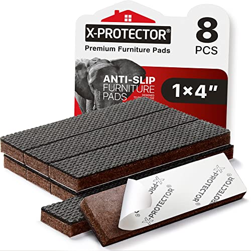 X-PROTECTOR Non-Slip Furniture Pads 8 PCS 1” x 4” - Rubber Furniture Grippers - Self-Adhesive Floor Protectors Grips for Furniture Feet! - size: 8 Rectangular 1 x 4"