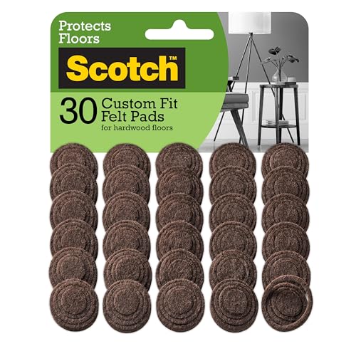 Scotch Custom Fit Felt Pads, Customize Pad Size from 0.75" to 1.5" in, 30 Round Pad Brown, Protection for Hardwood, Vinyl, and Laminate Flooring, Easy-to-apply, Self-Stick design (SP885-NA) - color: Brown