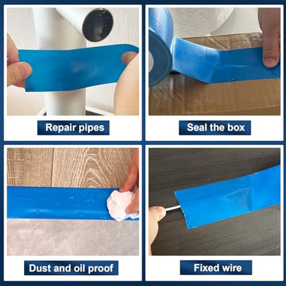 Blue Duct Tape Heavy Duty, 1.88 Inch x 35 Yard Waterproof Strong Adhesive Duct Tape for Indoor Outdoor Repairs Tear by Hand, 1 Roll - color: Light Blue