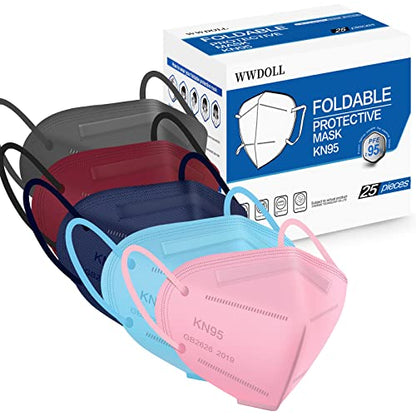 WWDOLL KN95 Face Mask 25 Pack, 5-Layers Breathable Disposable KN95 Masks - color: Multicolor