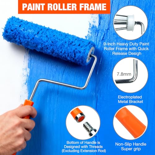 12-Pack 9 Inch Paint Roller Kit with 3FT Extendable Pole, Microfiber Roller Covers, Frame, Plastic Drop Cloth, Painting Tools for Walls, Ceilings, Furniture, Home, DIY Renovation - color: 13 Pack, 9" roller