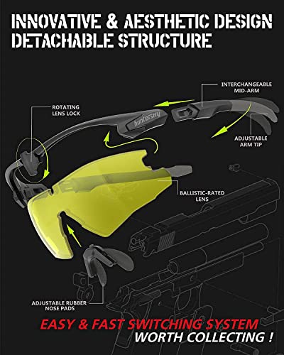 HTS HUNTERSKY Ballistic Tactical Shooting Glasses ANSI Z87+ UV400 Protective Eyewear - color: Yellow