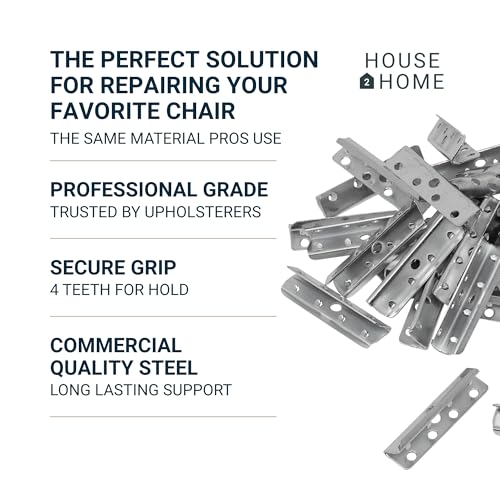 House2Home Metal End Clips for Rubber Webbing, Upholstery Repair for Sofa Chair Furniture, Includes Instructions (10 Pack) - size: 2-inch Clip