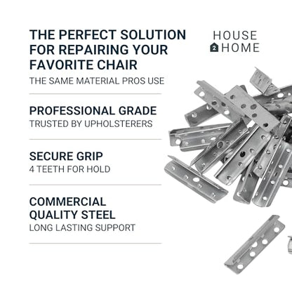 House2Home Metal End Clips for Rubber Webbing, Upholstery Repair for Sofa Chair Furniture, Includes Instructions (10 Pack) - size: 2-inch Clip