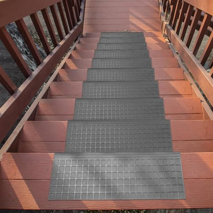 Ottomanson Bullnose Stair Treads Outdoor – Grid Heavy-Duty Non-Slip Stair Mats – Best Grip on Concrete, Brick & Textured Step – Fastening Required for Wooden & RV Steps, Pack of 5 - color: Black Square Grid - Bullnose