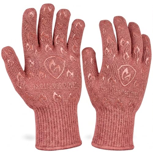 Grill Armor Oven Gloves with Fingers – 932°F Heat, Fire & Cut Resistant Mitts for BBQ, Grill, Cooking, Grilling, Baking, Smoker & Fire Pit - color: Pink, size: Small Standard Cuff