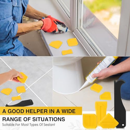 Outus 4 Pieces Silicone Caulking Tool Set Sealant Finishing Grout Scraper Caulking Removal Tool for Kitchen Bathroom Floor Sink Joint Sealant Sealing Home House Renovation, Reuse and Replace(Yellow) - color: Yellow