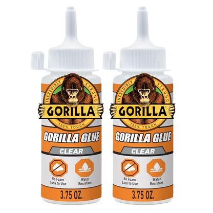 Gorilla Clear Glue, 3.75 Ounce Bottle (Pack of 2) - Crystal Clear, All Purpose, and Water Resistant - size: 2 - Pack, style: 3.75 Ounce