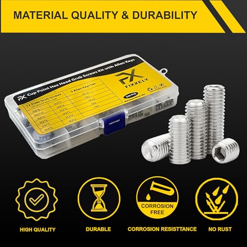 Set Screws Assortment Kit (M3, M4, M5, M6, M8) with Allen Keys – Durable 240 Pcs Metric Cup Point 304 Stainless Steel for Bathroom Fixtures, Door Knobs, Faucets, Plumbing, and More
