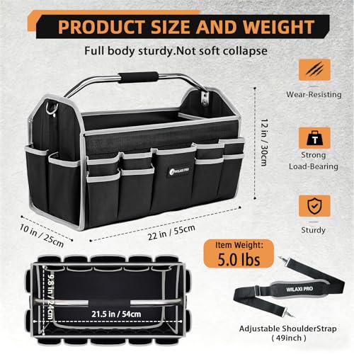 22in Tool Bags For Men Heavy Duty, 33 PCS Pockets Tool Bag Organizer Foldable Open Top Tool Bag With Handle, Wide Mouth Electrician Tool Tote, Grey - size: 22inch