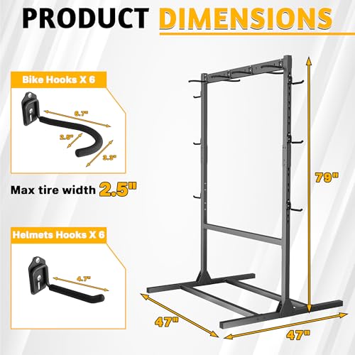 Ultrawall Freestanding Bike Stand, Vertical Bike Storage Stand Rack for Garage, Indoor Bicycle Organizer with Adjustable Hooks, Holds Up to 6 Bikes & 6 Helmets - style: Holds 6 Bikes & 6 Helmets