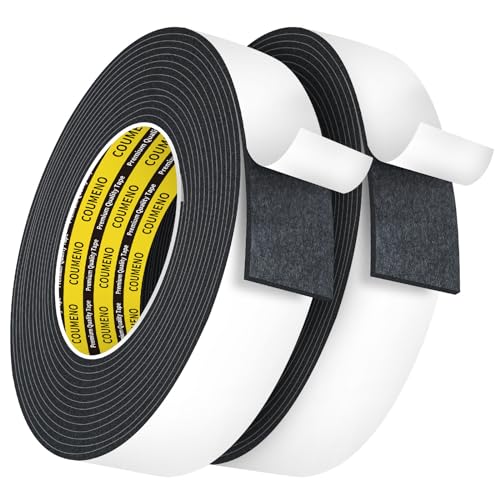 Single Sided Strong Self-Adhesive Foam Tape Strips 2 Pack 2inX16.4FT, Black Weather Stripping for Door/Window Seal, Gap Insulation, DIY Homeowners Easy Install (0.12in Thickness) - color: Black, size: 2 Pack 2inX16.4FT