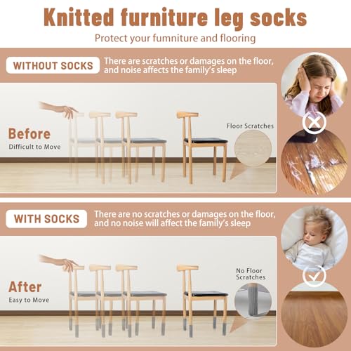 40 PCS Grey Furniture Leg Socks - Knitted Chair Leg Floor Protectors for Hardwood Floors - Fits Round and Square Legs - High Elastic Bar Stool Chair Leg Covers Furniture Caps Set for All Shapes - size: 40 Pcs Grey