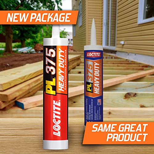 Loctite PL375 VOC Heavy Duty Construction Adhesive, Versatile Construction Glue for Wood, Fiberboard, Drywall & More - 10 fl oz Cartridge, Pack of 1
