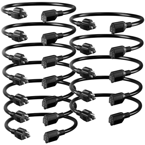 Short Extension Cord 1FT 12 Pack,16 AWG Black Power Cord Indoor for Laptops,Coffee Makers,Office Home Appliances, 3 Prong Small Extension Cable Outlet Saver,13A 125V 1625W,ETL Listed. - color: Black, size: 1FT-12pc, style: 16AWG Extension Cord