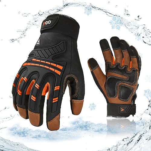 Vgo... -4℉ or above Winter Waterproof High Dexterity Heavy Duty Mechanic Glove, Anti-vibration, Anti-abrasion, Touchscreen (1 Pair,M,Orange,GA8954FW) - color: Orange, size: Medium