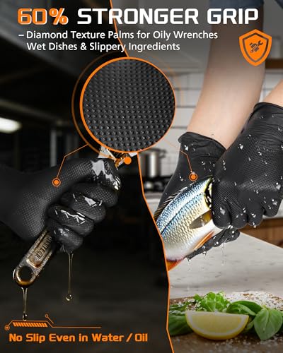 wcy nitroshield 9mil Heavy Duty Disposable Nitrile Gloves, Black Medium 80Pcs -Chemical Resistant, Latex Powder Free Rubber Gloves Diamond Texture for Automotive, Mechanics, Cooking - color: Black-80, size: Medium
