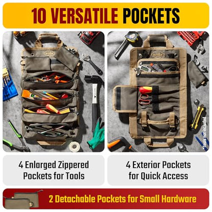 The Ryker Bag 14 Inch Wide Mouth Tool Bag Organizer Small Heavy Duty Tool Bags for Men/Women & Tool Organizer Tool Roll Small Car Portable Tool Bag Roll Up-Gifts for Dad