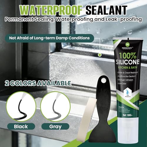 RTV Silicone Sealant - 100% Silicone, Waterproof, Strong Adhesion, Flexible & Durable, Heat & Cold Resistant, Ideal for Car, Kitchen, Bathroom, Window & Door Sealing(Black,150g) - color: Black