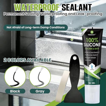 RTV Silicone Sealant - 100% Silicone, Waterproof, Strong Adhesion, Flexible & Durable, Heat & Cold Resistant, Ideal for Car, Kitchen, Bathroom, Window & Door Sealing(Black,150g) - color: Black